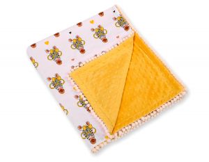 Double-sided blanket minky with pompons - yellow Zebras